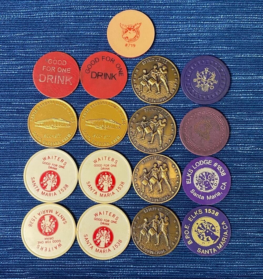 Large Lot Vintage BPOE Token Santa Maria Santa Barbara CA Lodge Drink